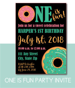 One is Fun Donut Party Invite