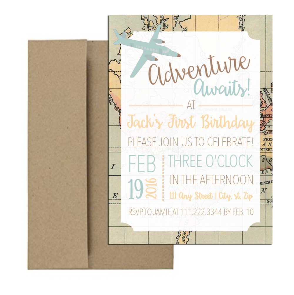 travel themed party invite with adventure awaits