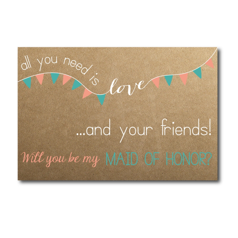 Mint and Peach Maid of Honor Ask Card