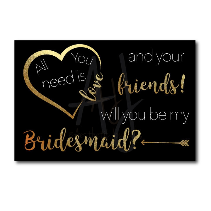 Black and Gold Bridesmaid Card for Friends