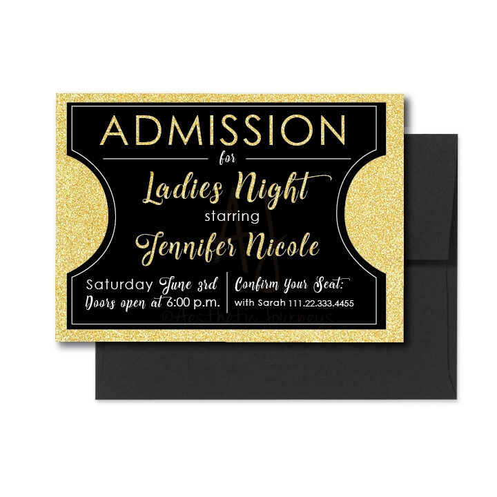 Movie Bachelorette party Invite with black envelope on white background