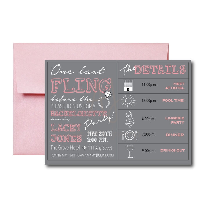 Pink and Grey Bachelorette Invite