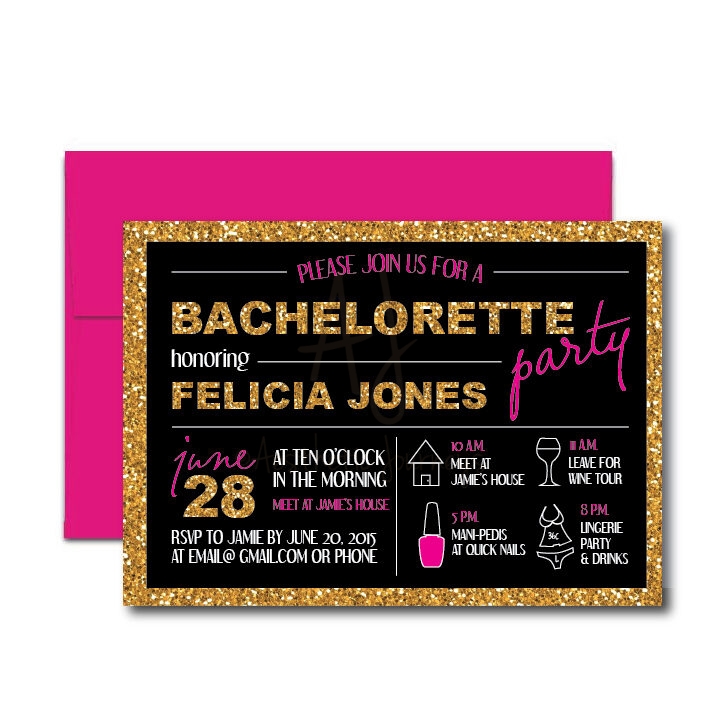 Gold Glitter Bachelorette Invite