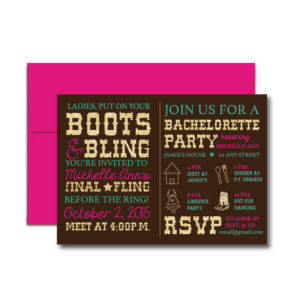 Boots and Bling Bachelorette Invite