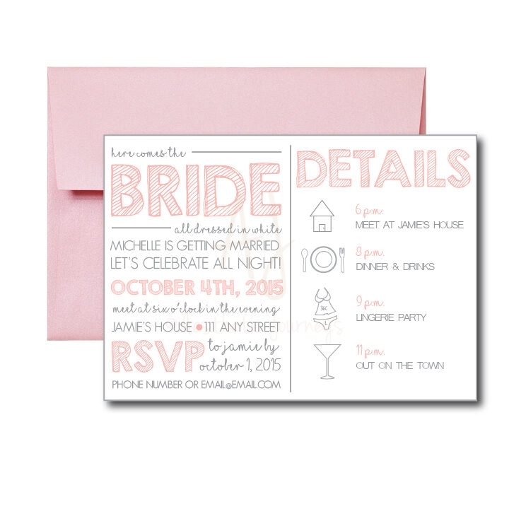 Simple Pink and Grey Bachelorette Invite