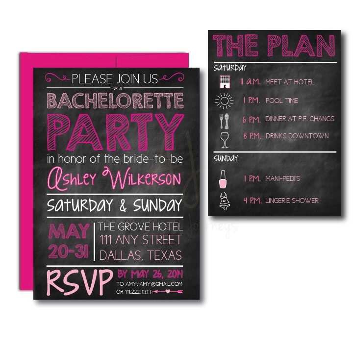 Pink and Black Chalkboard Bachelorette Invite