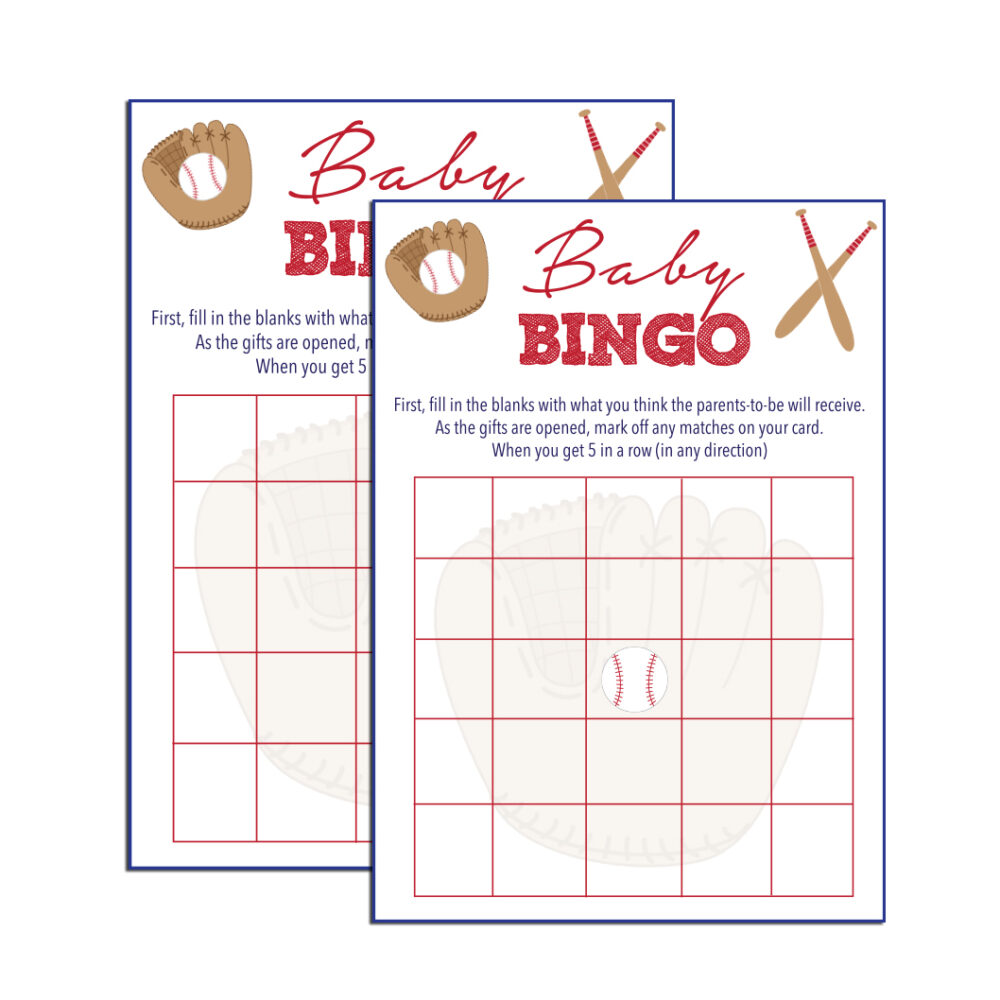 shower bingo in baseball theme on white background