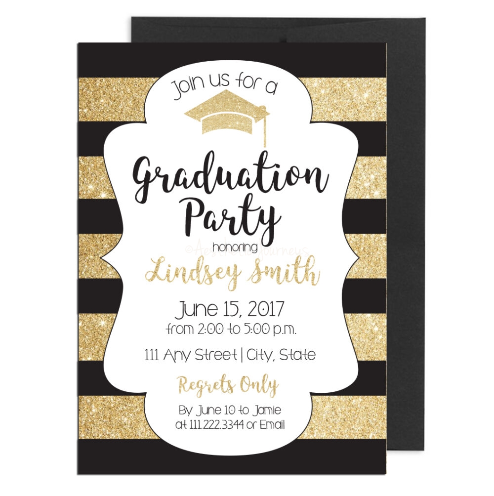 Gold and Black Stripe Graduation Invite