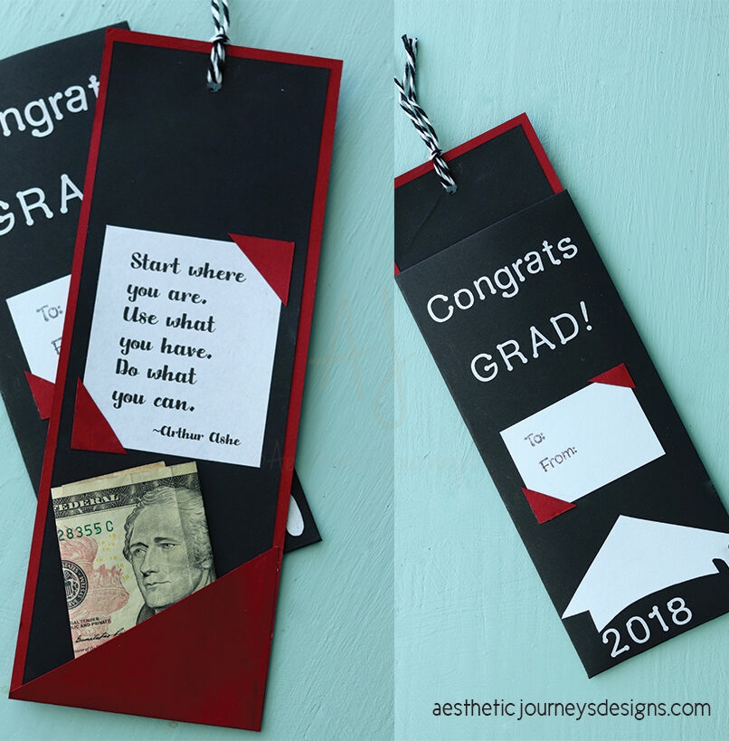 Graduation bookmark money holder on teal background