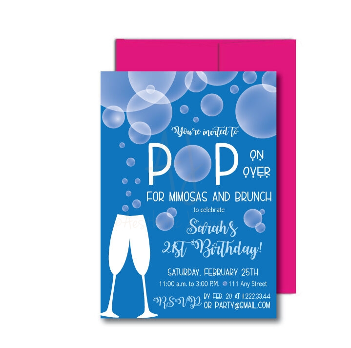 Bubble Party Invite with pink envelope on a white background