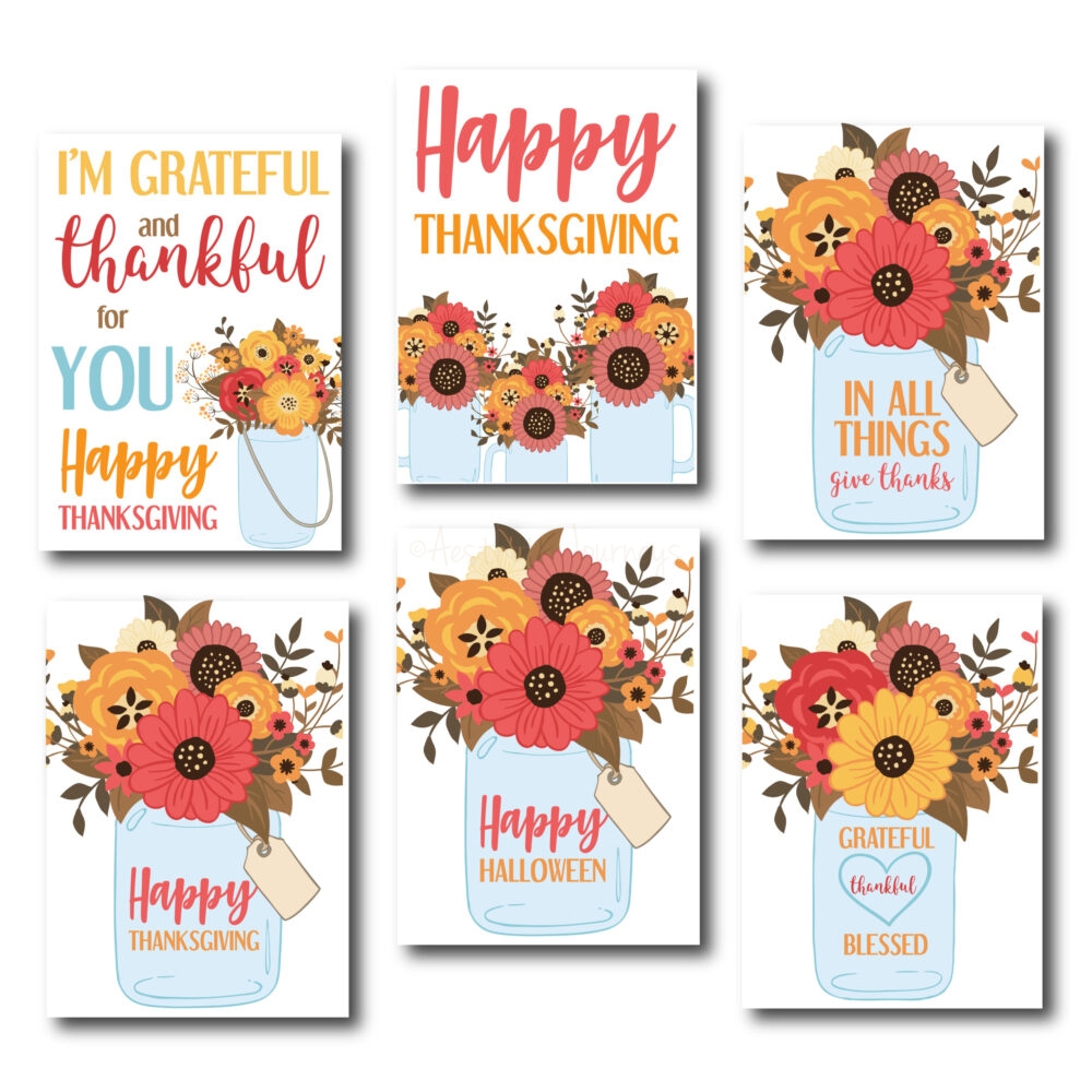 Fall Themed Floral Mason Jar Cards