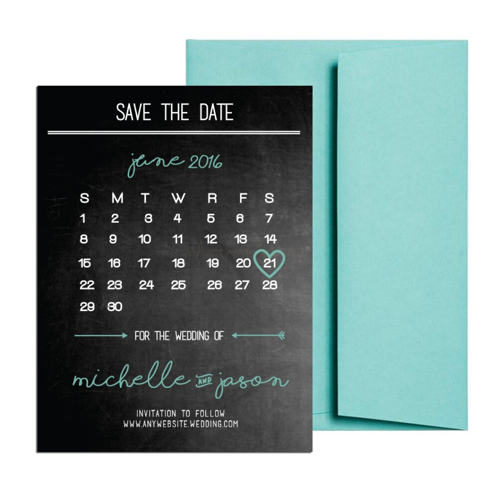 calendar save the date template on white background with blue envelope