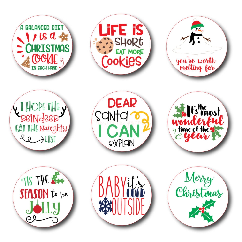 9 different stickers for christmas gifts on white background
