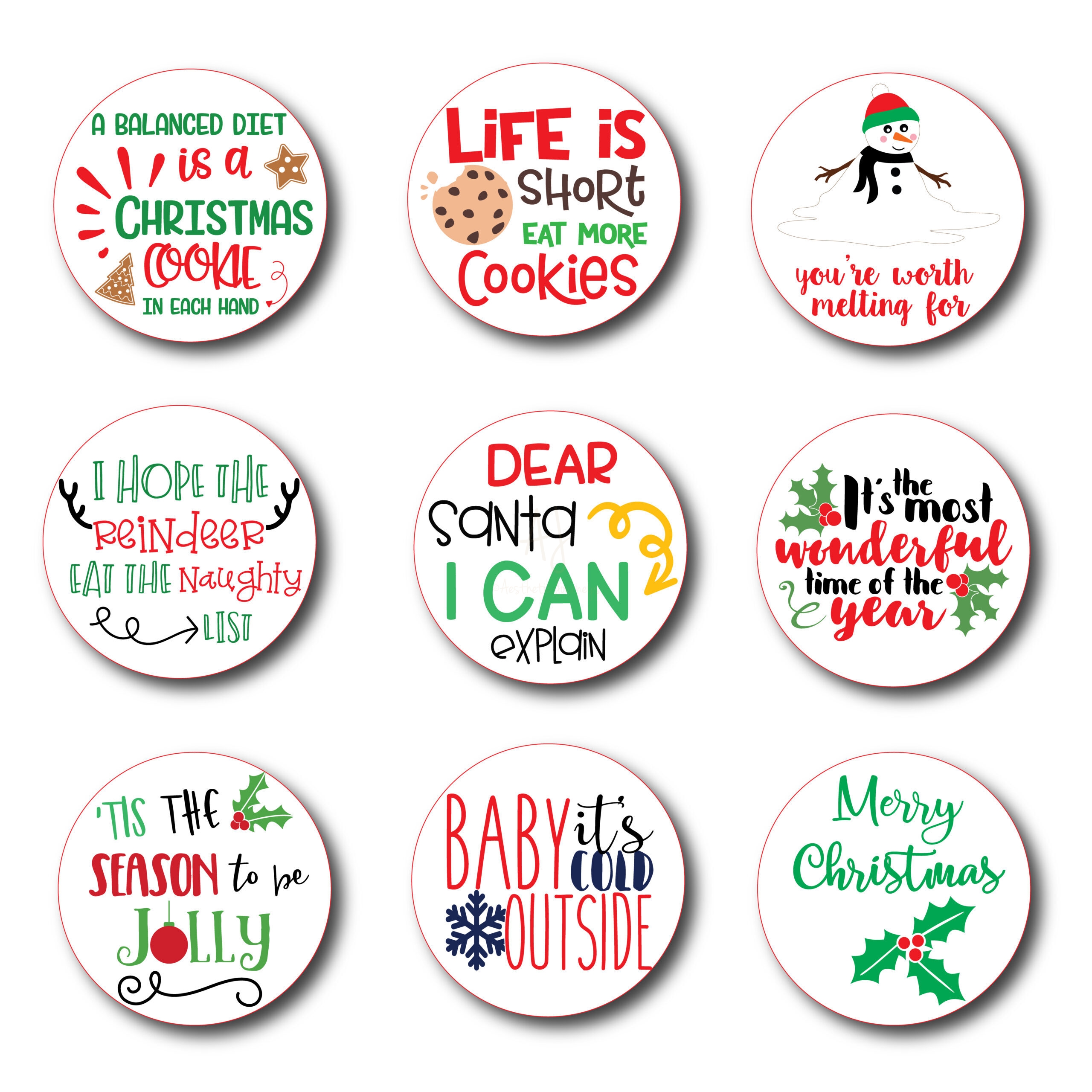 Stickers for Christmas Gifts  Set of 9 - Aesthetic Journeys Designs