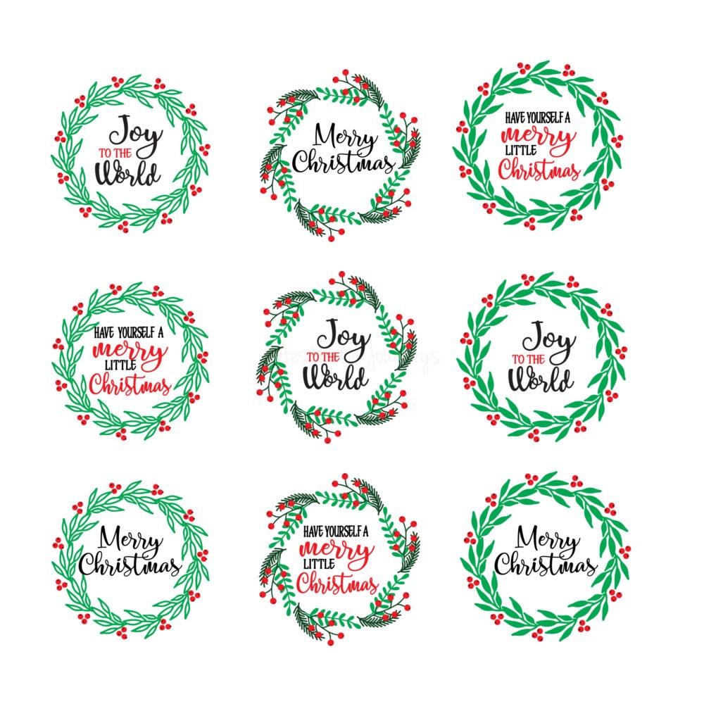 Merry Christmas Stickers in red and green on white background