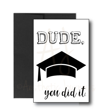 card for graduate on white background with black envelope