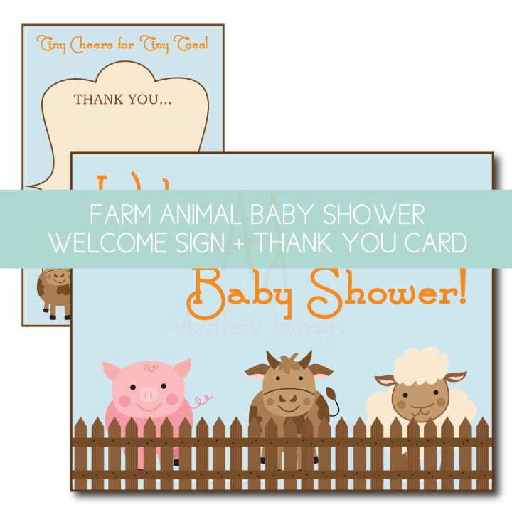 farm animal welcome sign and thank you card