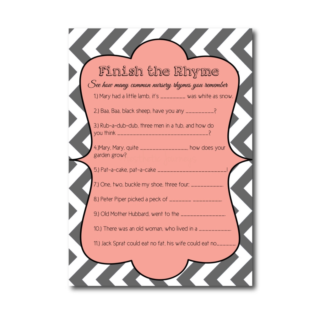 Finish the Rhyme Baby Shower Game