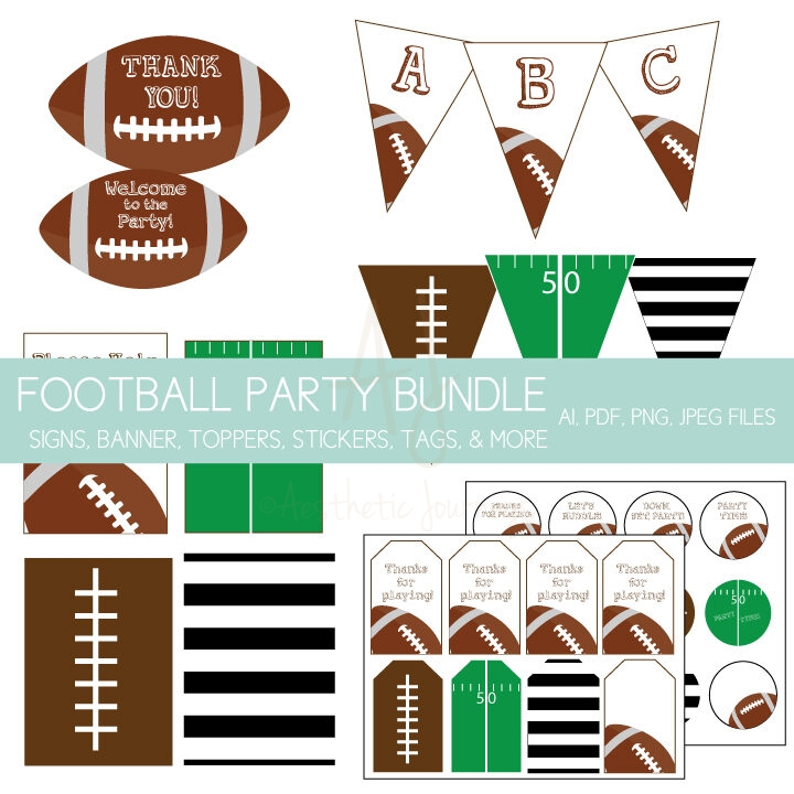 themed party ideas for a football party on white background