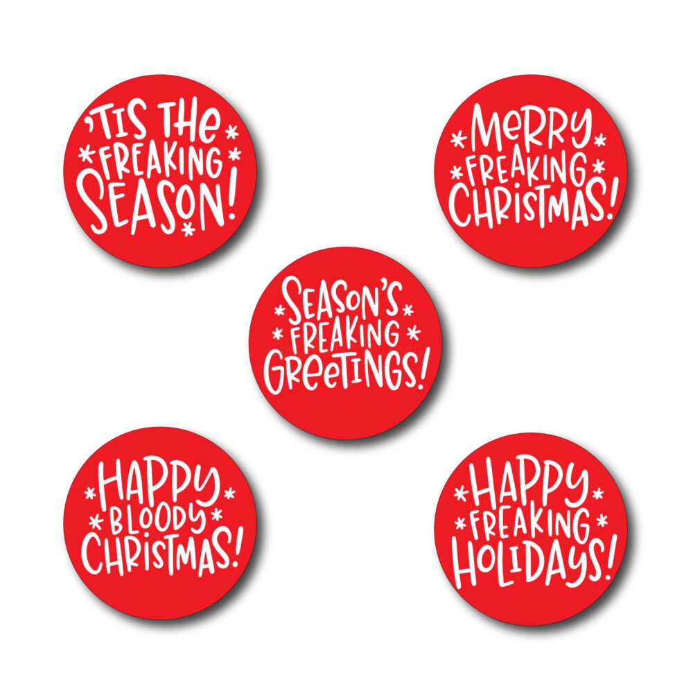 Funny holiday Stickers in red on white background