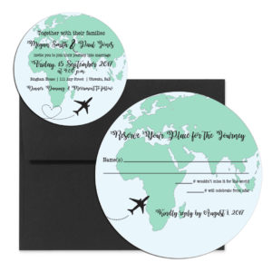 Globe Shaped Wedding Invite with RSVP wording themed for a destination wedding