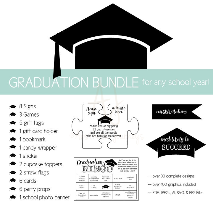 graduation printables bundle on white background