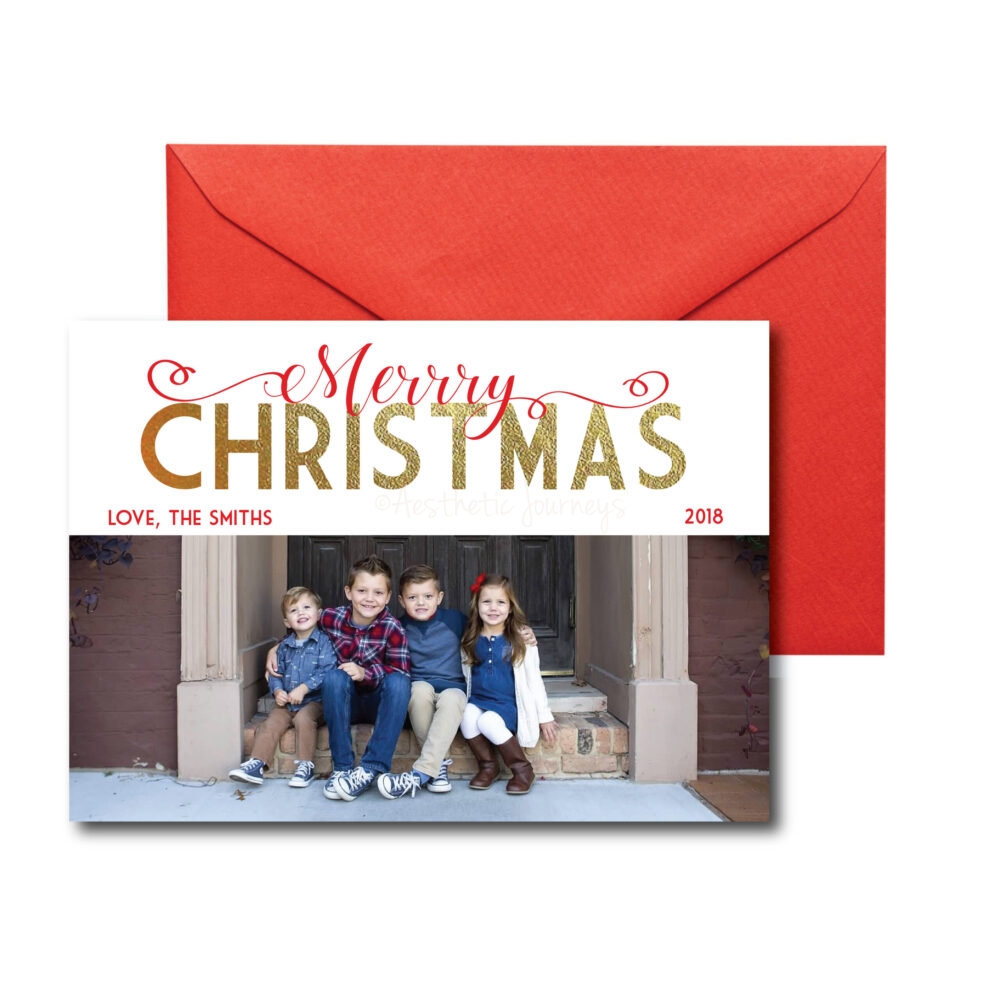 Red and Gold Photo Christmas Card