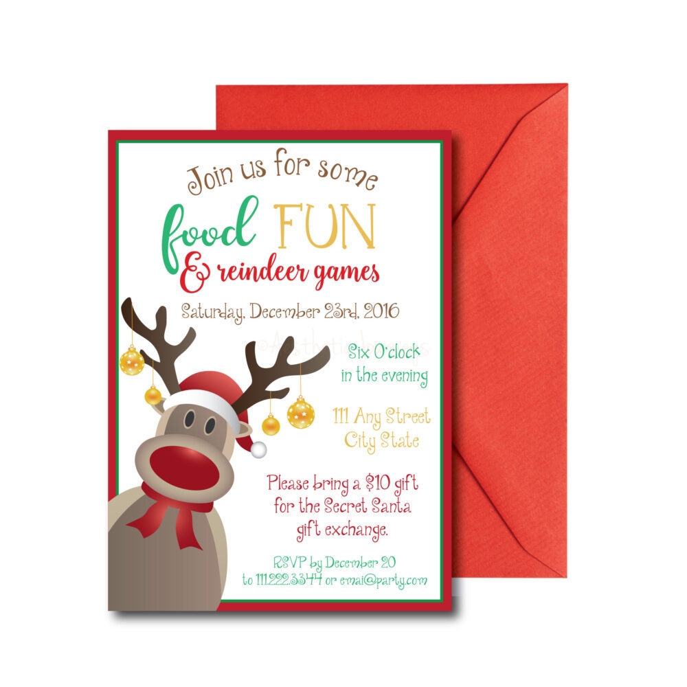 Cute Reindeer Holiday Party Invite