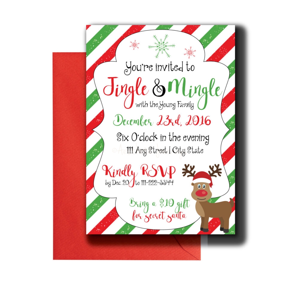 Red and Green Reindeer Themed Invite