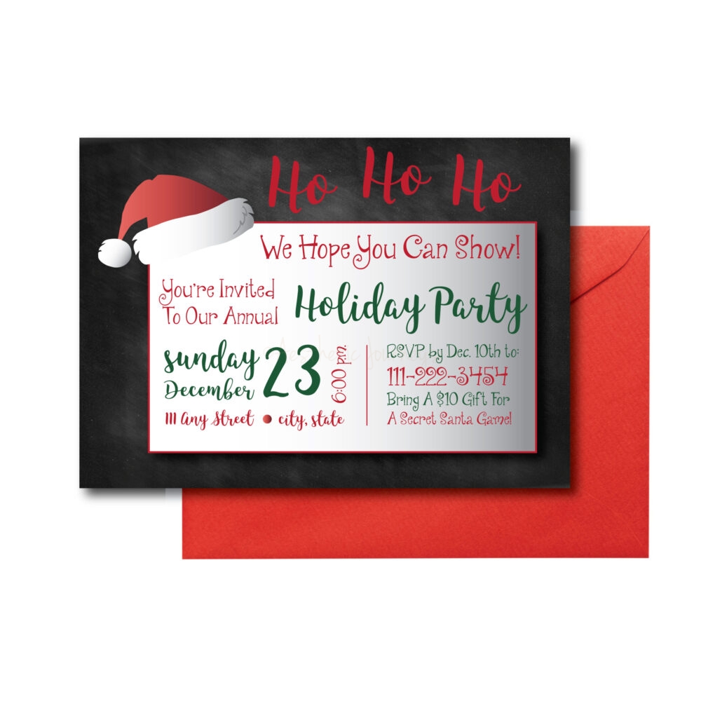 santa clause party invite on white background with red envelope