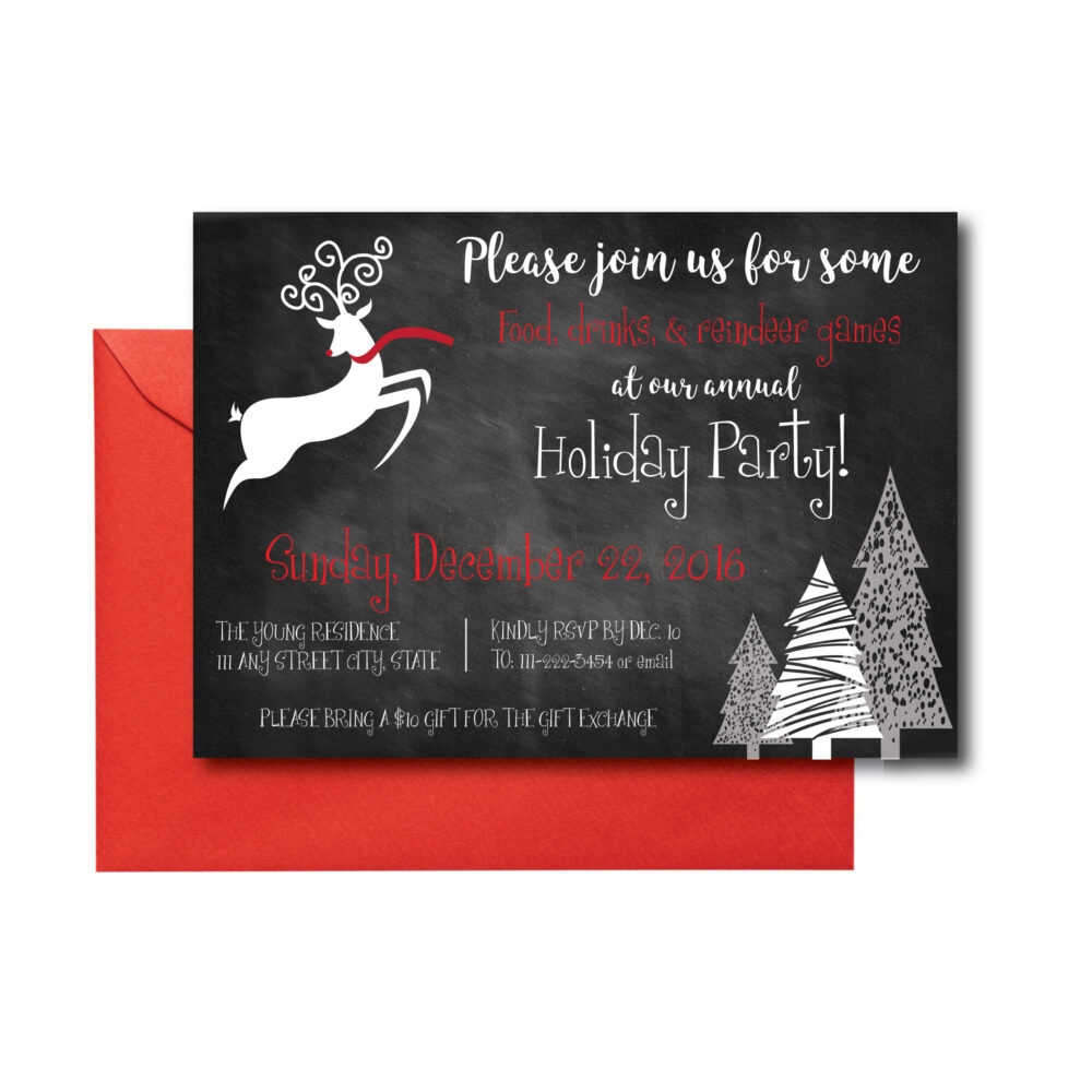 Chalkboard Reindeer Holiday Party Invite