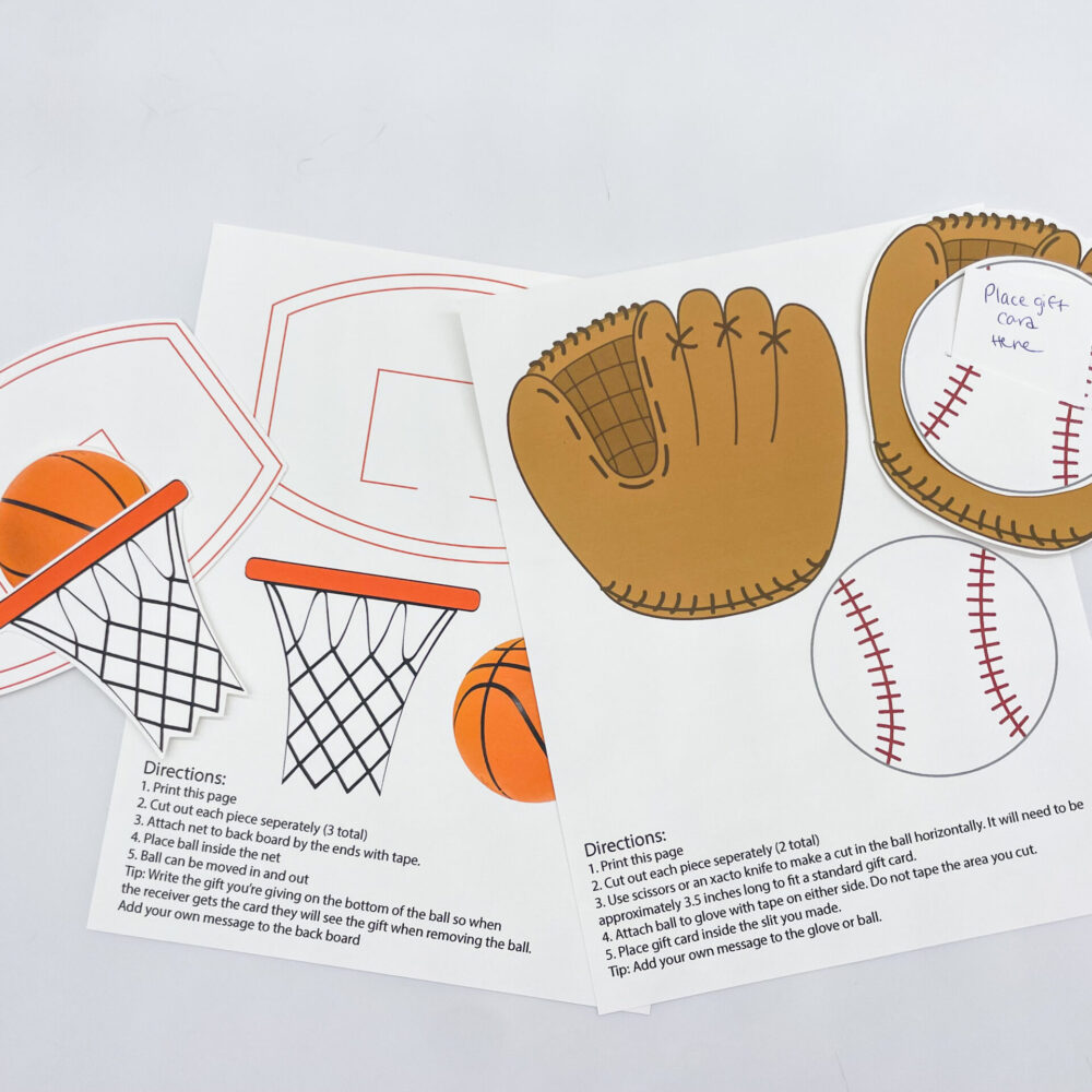 baseball and basketball gift card holders