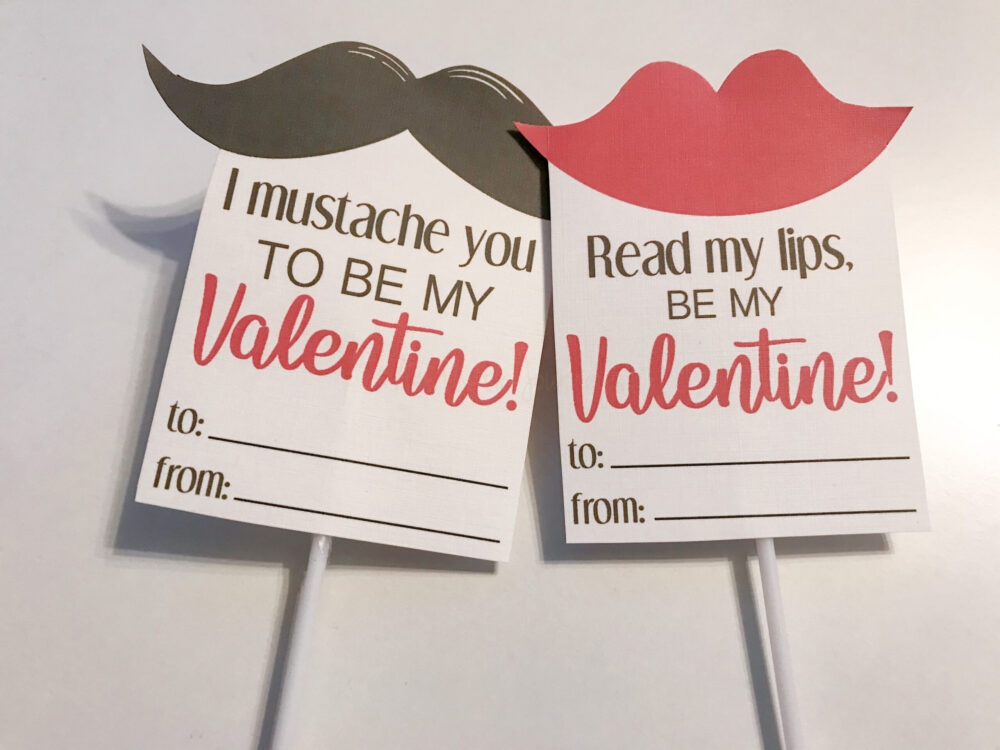 valentine cards with mustache and lips