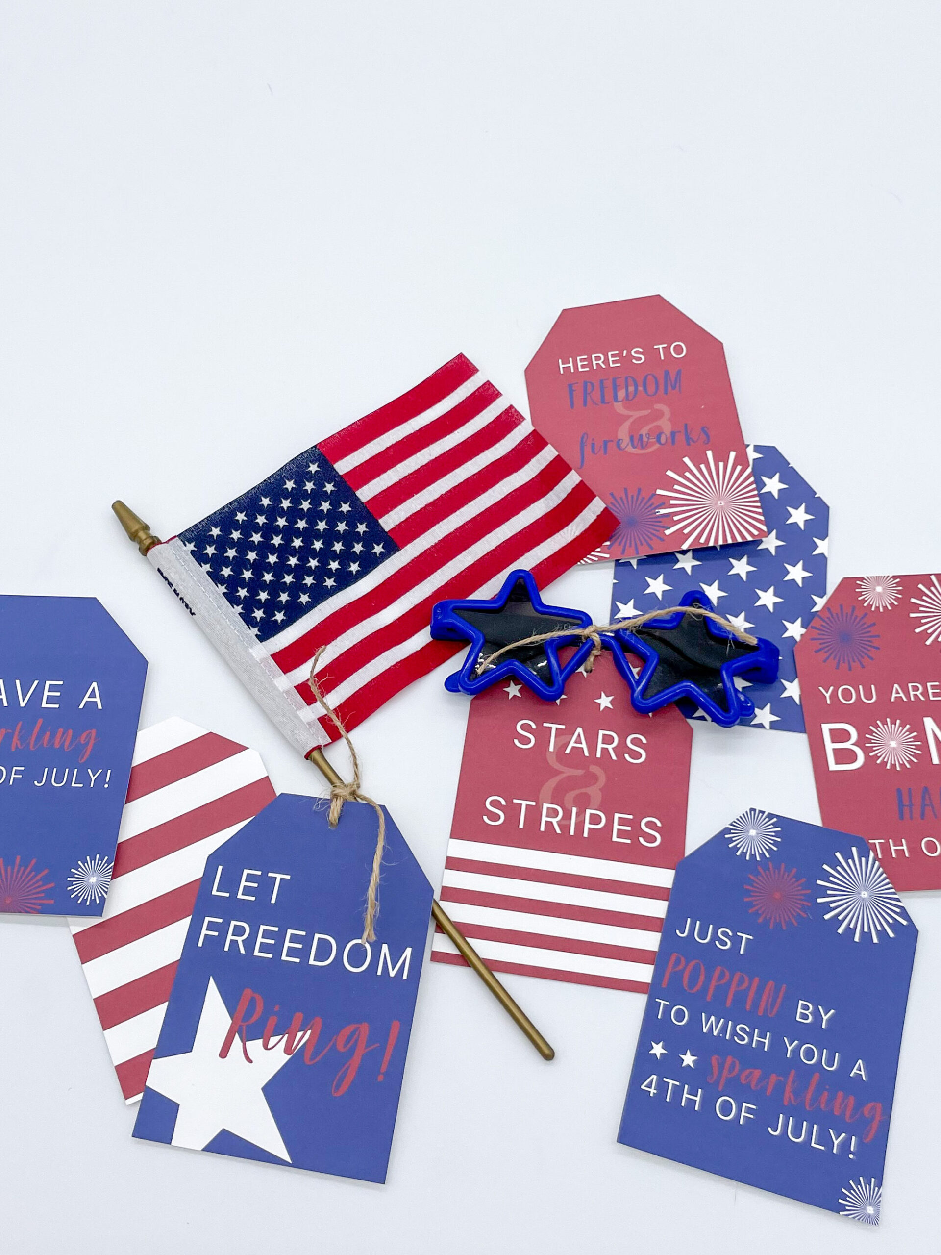 fourth of july tags on a white background with usa flag