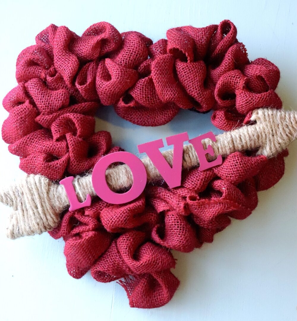 heart shaped wreath for valentine's day on white background
