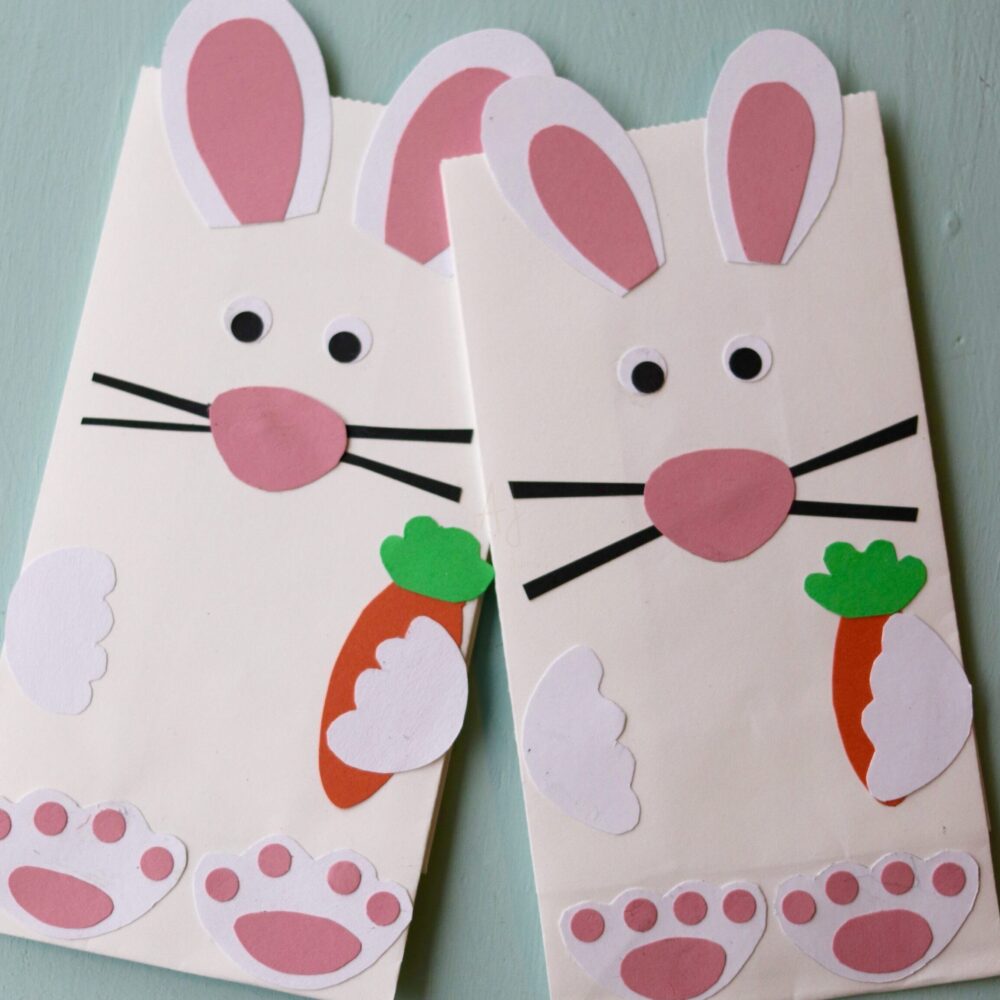Easter Bunny Bags on teal background