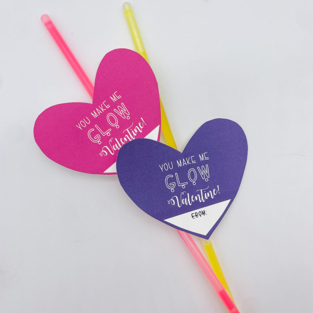 glow stick valentine cards in heart shape