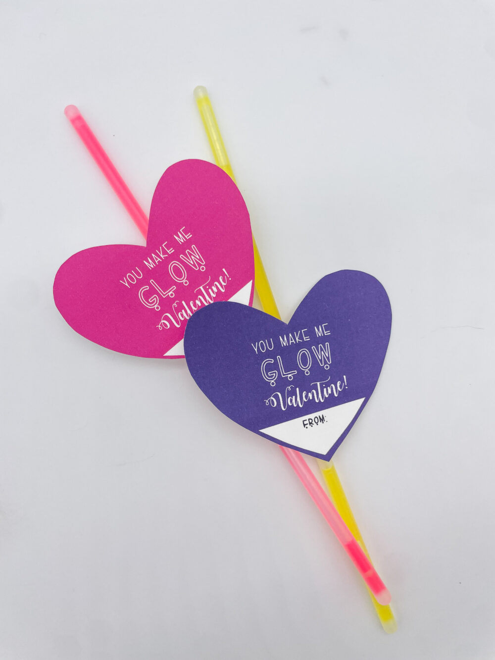 glow stick valentine cards in heart shape