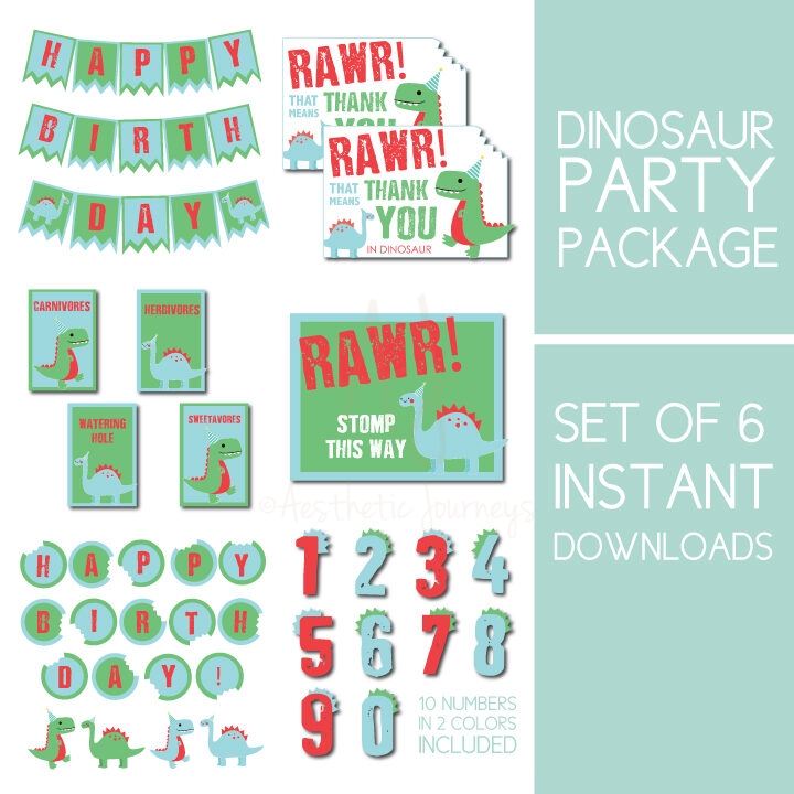 6 instant download dinosaur for a party on white background