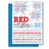 patriotic Gender Reveal Invite on white background with blue envelope