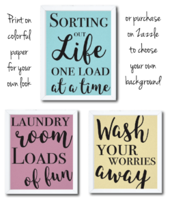 Laundry Room art printed on colorful backgrounds