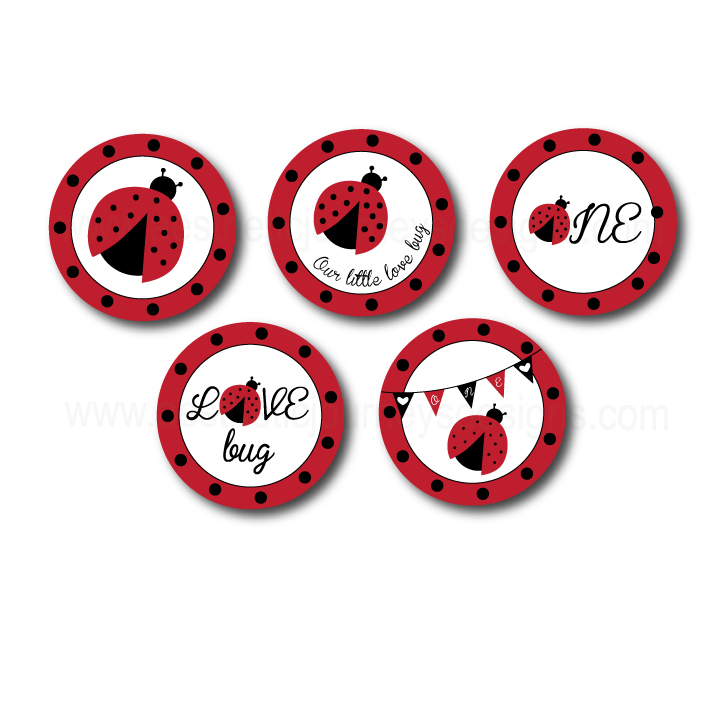 Love Bug Themed Stickers or Cupcake Toppers