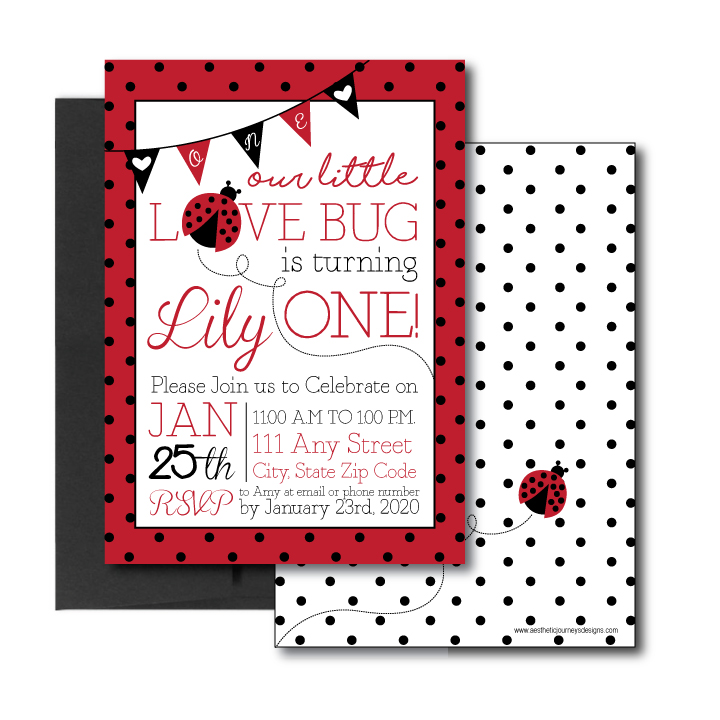 1st Birthday Invitation with Love Bug Theme