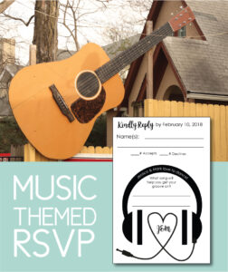 Take the "song request" idea to the next level with this fun music themed wedding RSVP. Share your love of music right from the start.