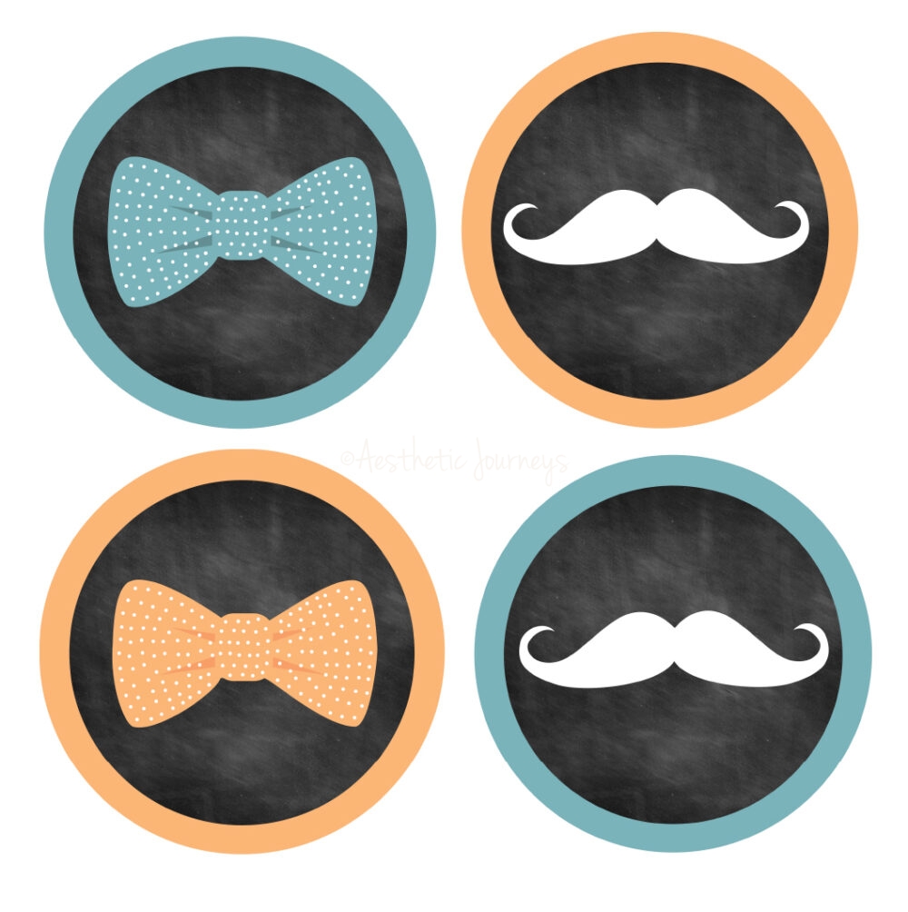 Bow Tie and Mustache Stickers on white background