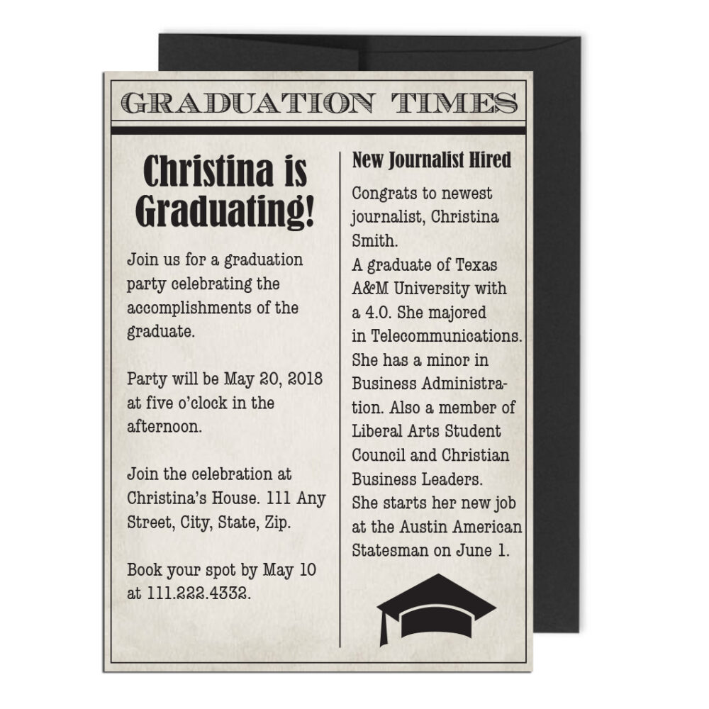 Newspaper Themed Graduation Invite
