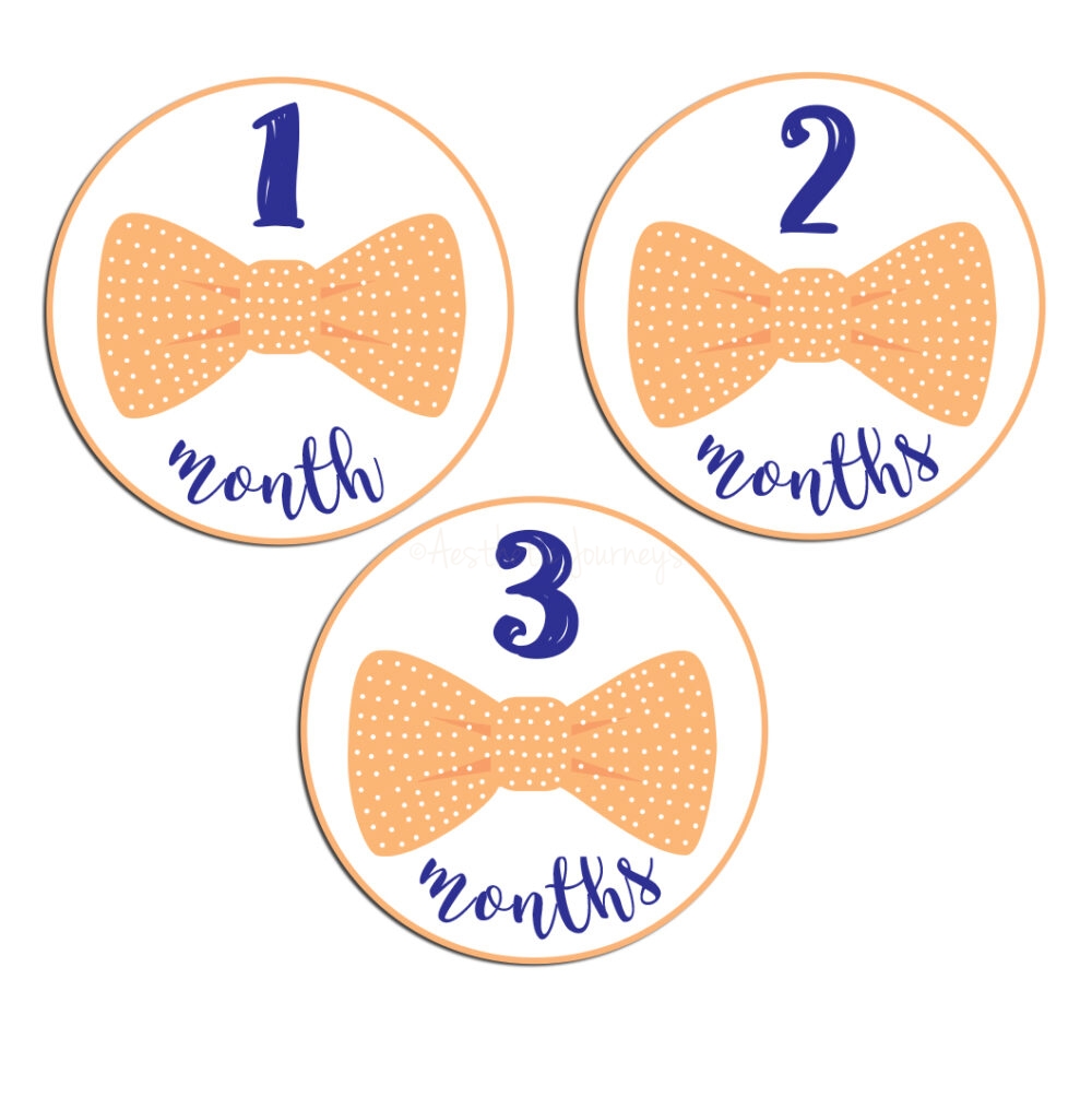 bow tie baby milestone stickers on white background