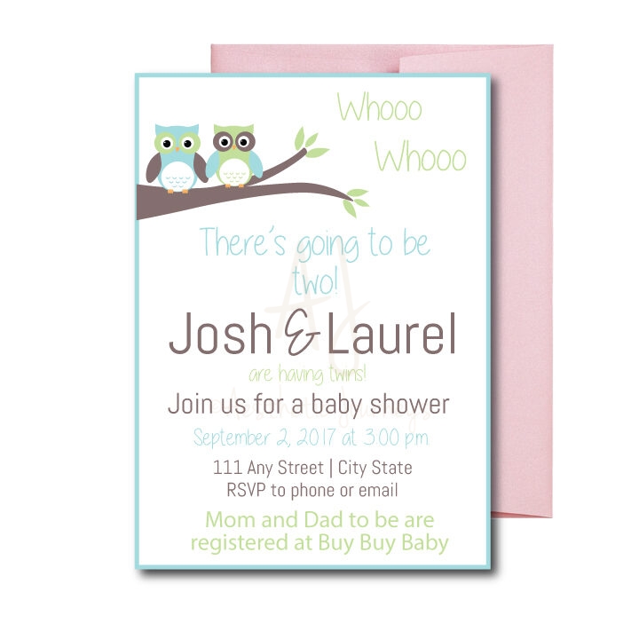 Owl Themed Invite for Twins