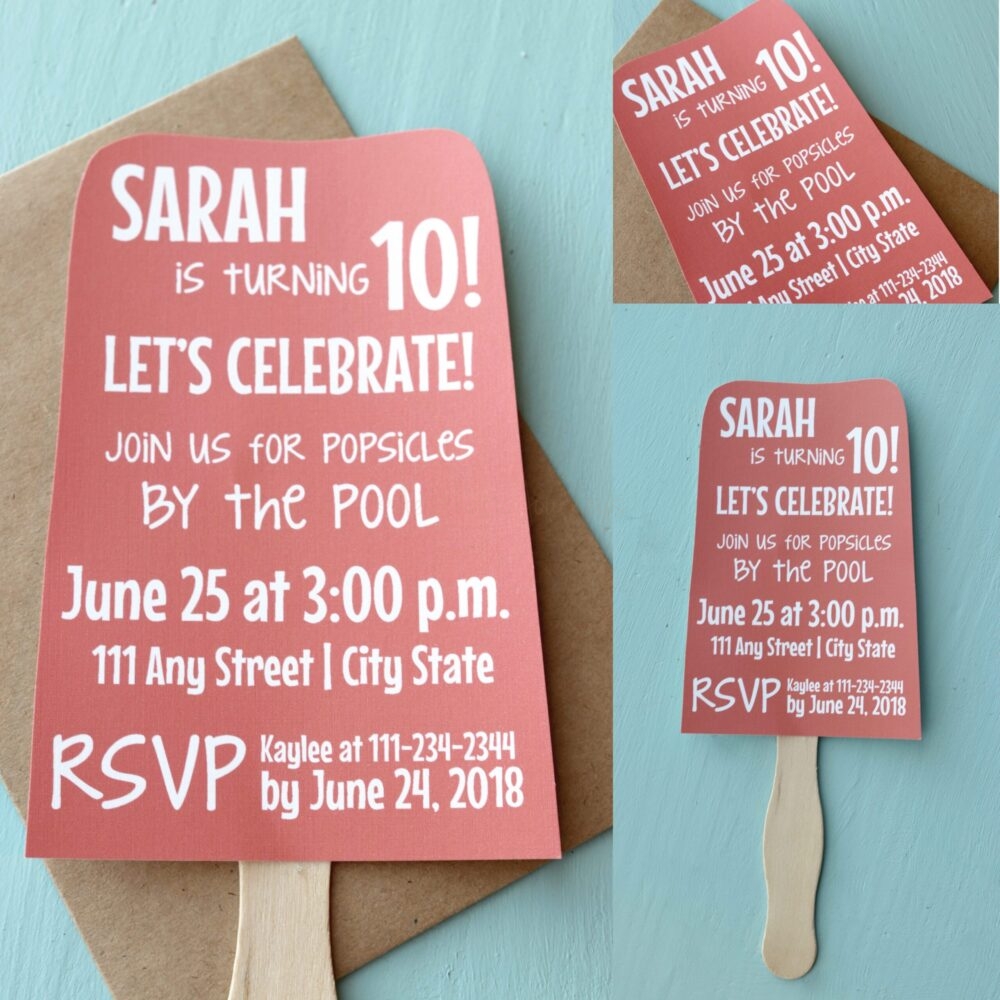 Popsicle Party Invite on teal background with envelope