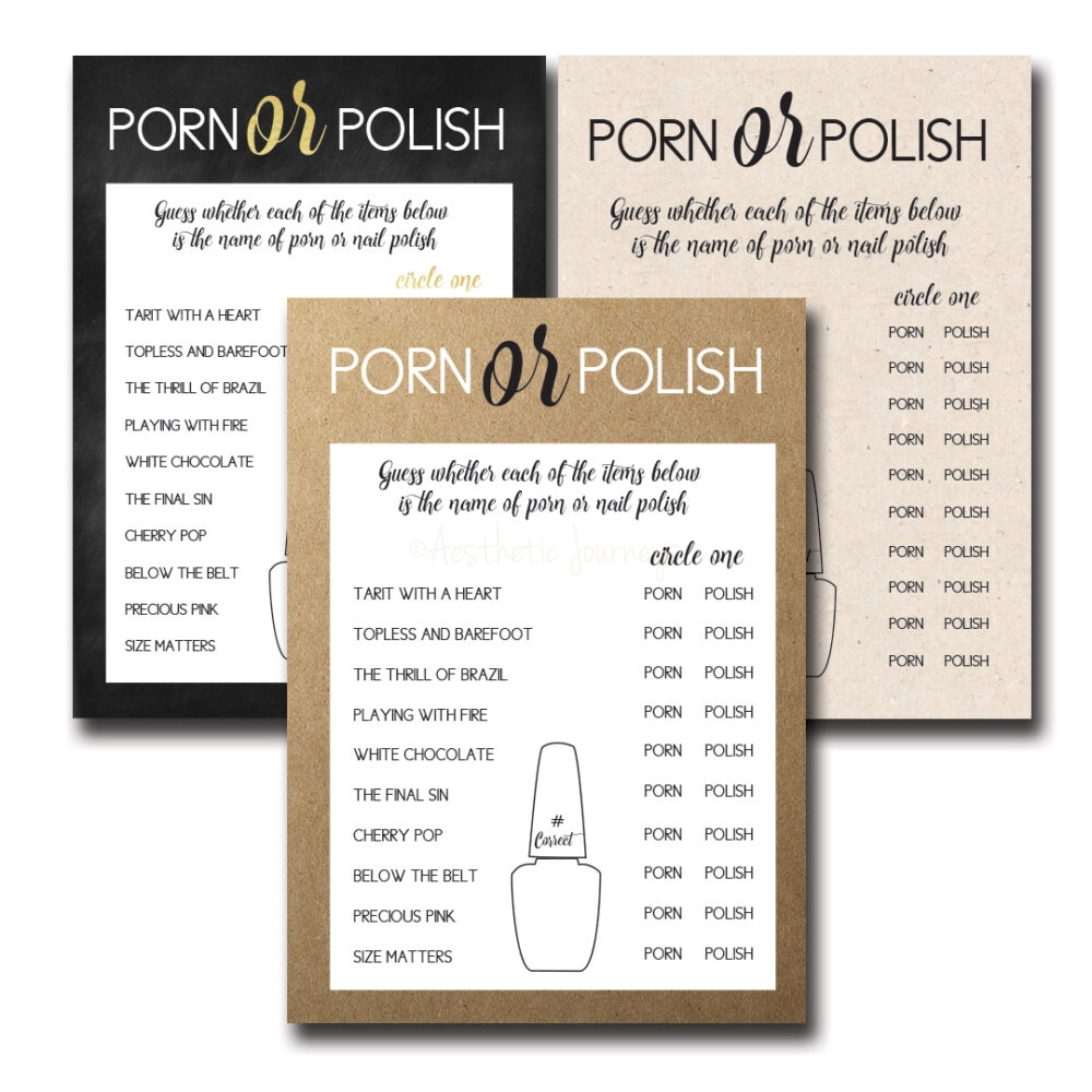 Porn or Polish bachelorette party game on white background in three styles